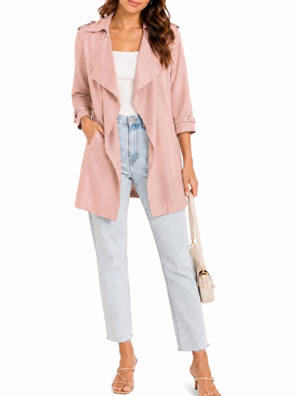Love Tree Soft Blush Pink Lightweight Duster Coat